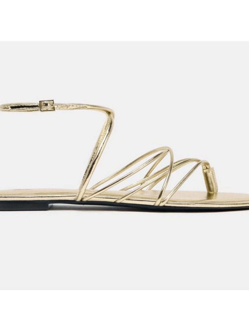 Zara Metallic Gold Strappy Flat Sandals 8/39 - Picture 5 of 6